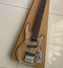 Custom Crystal Acrylic Transparent 4-string Electric Bass Guitar Colour LED Lights Flashing Maple Top In Stork