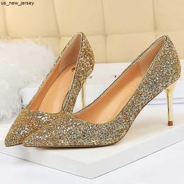 Sandals Women 7.5cm 10cm High Heels Pumps Wedding Bridal Scarpins Sparkly Medium Heels Lady Party Shoes Fashion Glitter Red Dress Shoes J230518