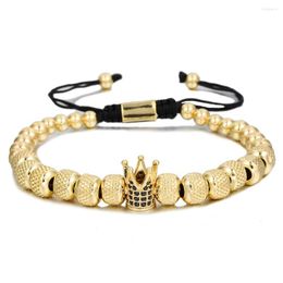 Charm Bracelets Punk CZ Micro Pave Crown Beads Bracelet For Men Women Braided Rope Chain Luxury Fashion Stainless Steel Jewellery Gift