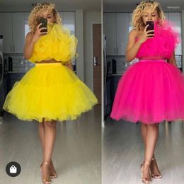 Skirts High Street Bright Yellow Women Tulle Multi Layer Short Fashion Adult Skirt Elastic Waist Female Custom Saia