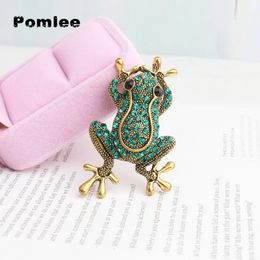 Pomlee Rhinestone Frog Brooches for Women Vintage Fashion Animal Brooch Pin Cute Vivid Carton Style Jewellery