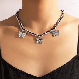 Pendant Necklaces Pretty Butterfly Chain Choker Neckalce For Women Charms Silver Color Alloy Metal Tassel Ajustable Jewelry Collar