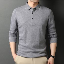 Men's Polos Polo Shirt Men Business Casual Solid Colour Polo Shirts Mens Long Sleeve Breathable Slim Turn Down Collar Polo Tees Tops Men 230518