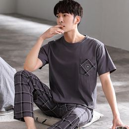 Men's Sleepwear L-4XL Men Pajama Set Cotton Pijamas for Men Spring Summer Short Sleeve Casual Sleepwear 230518