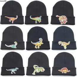 Beanie/Skull Caps Men Women Knitted Hat Dinosaur Cartoon Beanie Skullcap Cap Cuff Brimless Retro Unisex HipHop Elastic Warm Winter Ski Beanie Hat J230518