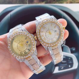 Iced Out Mens High End Designer Shiny Full Diamond Moissanite Hip Hop Stainless Steel Quartz Watch Iced Out Gold Watch