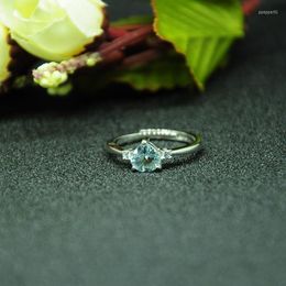 Cluster Rings 925 Silver Sterling Aquamarine Ring Fashion Gift For Women Jewelry Heart Open