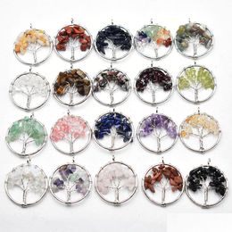 Charms Natural Chip Stone Tree Of Life Crystal Agate Beads Pendant Handmade Wire Color Wrapped 30Mm For Jewelry Marking Drop Dhgarden Dhjzj