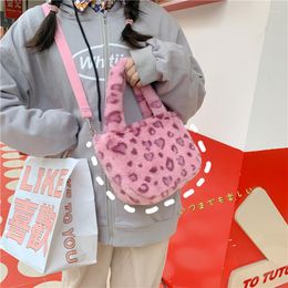 Evening Bags Women Pink Leopard Print Fluffy Handbag Girl Plush Cute Small Shoulder Bag