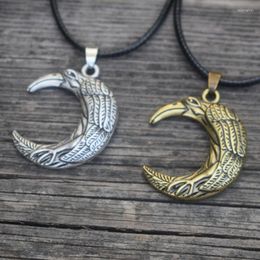 Chains Norse Celtics Slavic Viking Moon Raven Necklace Talisman Double Side Bird Jewelry