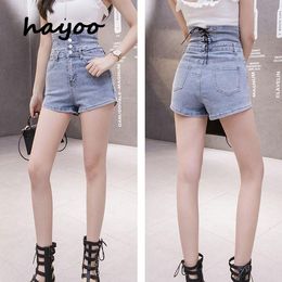 Jeans 2021 summer new super high waist breasted denim shorts women's outer wear slimming fashion sexy A line wide leg hot pants