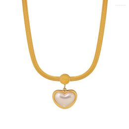 Choker 3Pcs Fashion Elegant Pretty Stainless Steel Jewellery Necklace Heart Shape Pearl Love Gold-plated Herringbone Chain