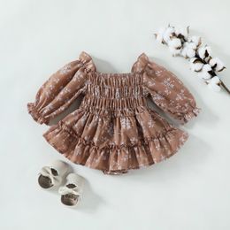 Rompers Sweet Romper Dress for Baby Girl Spädbarn Floral Print Jumpsuit Cuff Outfit kläder för 0-24m 230517
