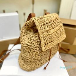 Straw Woven Backpack Shoulder Beach Bags Grass Sunshine Totes Shopping Handbag Hollow Out Letter Hardware Open Large Capacity