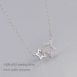 Pendant Necklaces Real 925 Sterling Silver Crystal Double Stars Necklace Rhodium Plated Cz Choker Jewelry For Girls