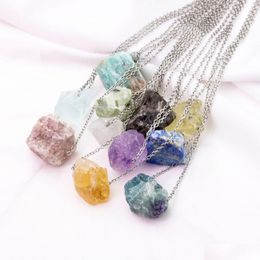 Pendant Necklaces Natural Stone Amethyst Fluorite Irregar Citrine Pink Crystal Necklace For Women Jewellery Drop Delivery Penda Dhgarden Dhzd6