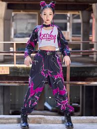 Stage Wear Hip Hop Clothes For Girls Kids Jazz Dance Costume Black Purple Modern Performance K- Outfit Runway Show