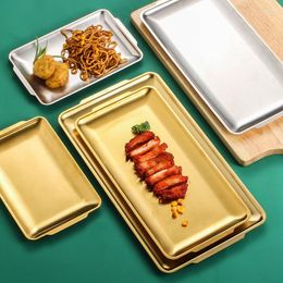 Plates 304 Stainless Steel Plate Rectangular Gold Tray Craft Decoration Barbecue Western Snack Dinner Dishes