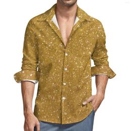 Men's Casual Shirts Faux Gold Metallic Y2K Shirt Men Glitter Metal Print Sparkly Novelty Blouses Long Sleeve Graphic Oversize Tops