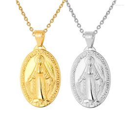 Pendant Necklaces Stainless Steel Virgin Mary Oval Pendants Necklace For Women Men Unisex Jewelry Drop