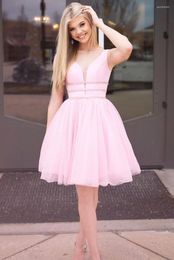 Party Dresses Lovely Pink Homecoming V Neck Sleeveless Cocktail Bride Wear Special Occasion Beaded Sash Graduation Short Prom