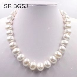 Chokers 15x12mm White Immitation Pearl South Sea Shell Egg Shape Beads Knot GP Clasp Fashion Indian Jewelry Necklace 18" 230518