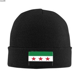 Beanie/Skull Caps Syrian Arab Republic Three Red Star Syria Flag Skullies Beanies Caps For Men Women Winter Warm Knitted Hat Adult Bonnet Hats J230518