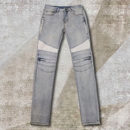 Men's Jeans Patchwork Stretch Pant Top Quality Men Contrast Colour Pleated Patch Denim Noir Homme Ripped Skinny Trouser Streetwear 230517