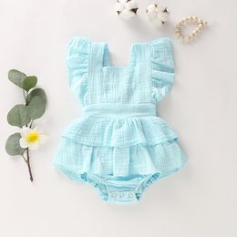 Rompers 0-24M born Baby Girl Ruffle Romper Backless Solid Color Sleeveless Jumpsuit Outfit Sunsuit Cute Summer Clothing 230517