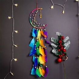 Dream Catcher Festival Gift Handmade Half Circle Moon Art Crafts Dreamcatcher Feather Hanging Star Home Wall Decoration