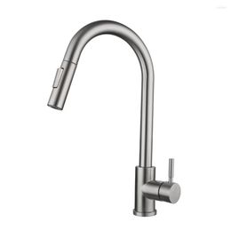 Kitchen Faucets Brushed Faucet Single Handle Pull Out Spout Sink Mixer Tap Stream Sprayer Head 360 Rotation Deck Mounted Shower