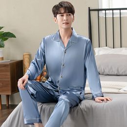 Men's Sleepwear Man Pijama Autumn Silk Pyjama Sets Cardigan Long Sleeve Nightwear For Men Sleepwear Luxury Satin Pyjamas Male Homewear M-3XL 230518