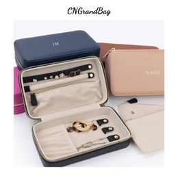 Cosmetic Bags Cases Custom Name Pebble Leather Medium Travel Jewellery Box Foil Embossed Storage Bag Stud Necklace 230517