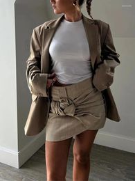 Two Piece Dress 2023 Woman 2 Pieces Sets Blazer Suit Coat Tops Asymmetrical Wide Pleated Mini Skirt Spring Causal