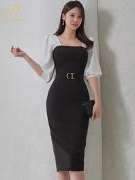 Dress H Han Queen Spring New Elegant Simple Profession Square Collar Pencil Dress Womens Bodycon Dresses Casual Party Office Vestidos