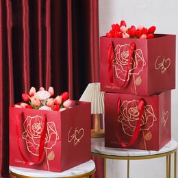 Gift Wrap 10 Pcs/Lot Valentine's Day Bouquet Bag Rose Garden Tote Large Capacity Packaging Size 27.5X27.5X27.5cm