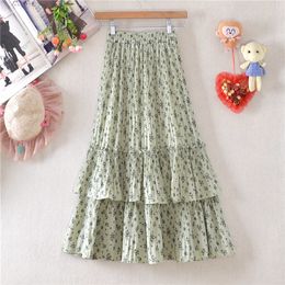 Skirts Women Summer Elegant Floral Printed Midi Skirts Fashion Ladies Spring Streetwear Girls High Waist Casual Tiered Skirt DS233 230518