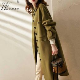 Women's Wool & Blends Korean Fashion Plus Size Long Coats Women Elegant Chic Single-Breasted Designer Jackets Fall Classic Office Lady Overc