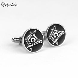 MQCHUN Masonic Black Cufflinks for the Freemason Masonry Sleeve Buttons Masons Men Cuff Link for Garment Accessories Metal Craft