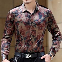 Men's Dress Shirts High Quality High-Quality Men's Silk Business Shirt Male Casual Long Sleeve Floral S Breathable Velour Soft Thin Men