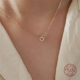 Pendant Necklaces HI MAN Korean Exquisite Pave Crystal Geometry S925 Sterling Silver Pendant Necklace Women Fashion Charm Party Jewelry 230518