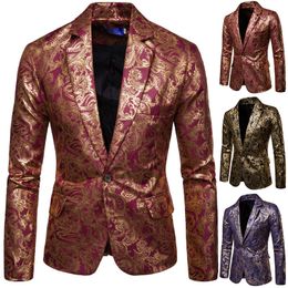 Designer Casual Blazer Jacket Suit Party Suit High-end Fashion Luxury Mens Golden Floral Blazers Business Casual Suit