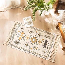 Carpets Retro Bohemian Carpet Hand Woven Cotton Linen Rug Bedside Rugs Geometric Floor Mat Living Room Bedroom Home Decor