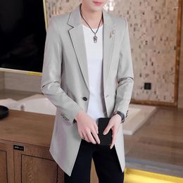 Men's Trench Coats Men Clothing Coat Fashion Solid Slim Suit Jacket Spring Autumn Button Mid-Length Windbreaker Thin Black Blazer Hombre