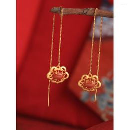 Dangle Earrings Original Ruyi Lock Southern Red Agate Women's Chinese Style High Temperament Fairy Male Earring Hoop Woman Man