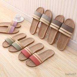 Slippers Flax Slippers Women Summer Household Slippers Indoor Floor Shoes Linen Home Shoes Style Fashion Platform Sandals Y