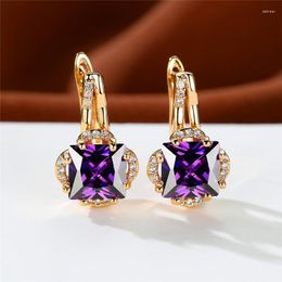 Hoop Earrings Luxury Female Crystal Blue Stone Charm Purple Zircon Rose Gold Colour Small Wedding For Women