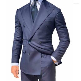 Men's Suits Navy Blue Wedding Tuxedos With Double Breasted 2 Piece Slim Fit Formal Men Custom Business Male Fashion Clothes