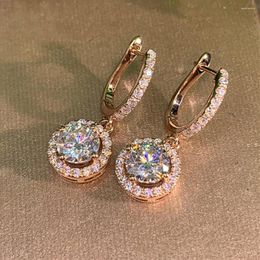 Hoop Earrings White Round Stone Female Luxury Crystal Zircon Rose Gold Colour Wedding For Women