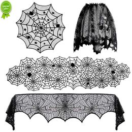 New Halloween Bat Table Runner Black Spider Web Lace Tablecloth Fireplace Curtains Halloween Party Home Decor Horror Props